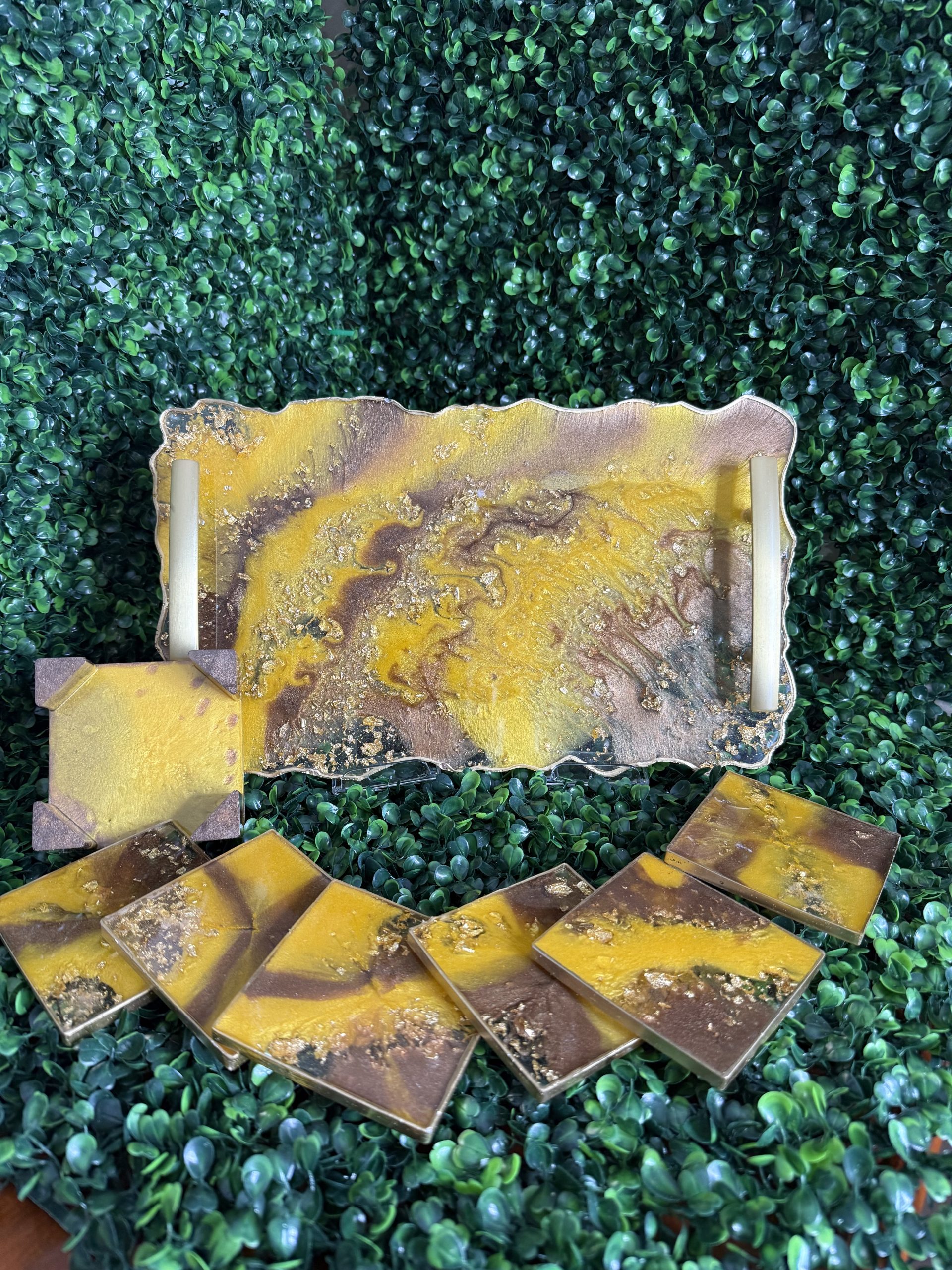Golden Mocha Resin Tray & Coaster set